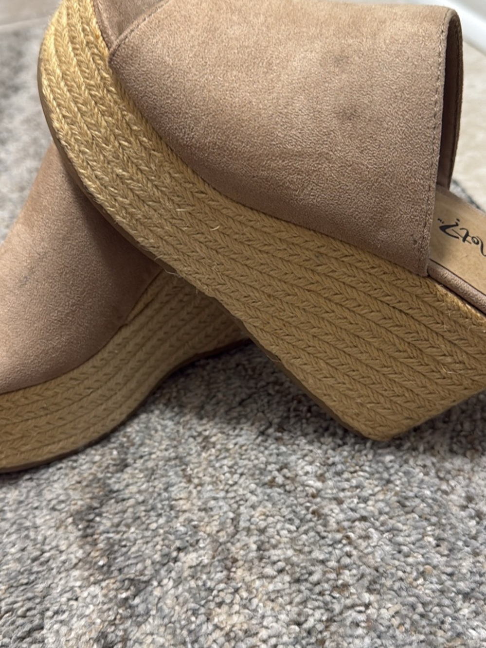 Suede Platform Wedge Slides - Taupe